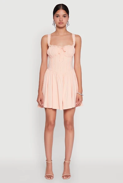 Womens Iris Lace Trim Bustier Skater Dress, Orange, Size L