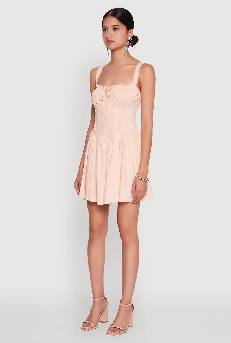 Womens Iris Lace Trim Bustier Skater Dress, Orange, Size L