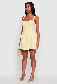 Womens Iris Lace Trim Bustier Skater Dress, Yellow, Size L