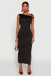 Womens Iris Twisted One Shoulder Midi Dress, Black, Size S
