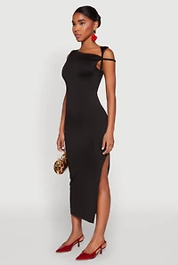 Womens Iris Twisted One Shoulder Midi Dress, Black, Size S