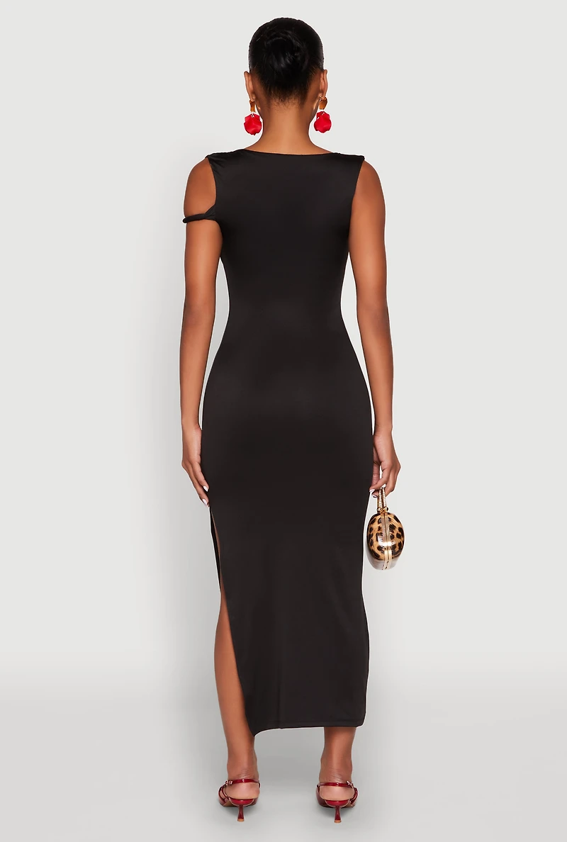 Womens Iris Twisted One Shoulder Midi Dress, Black, Size S