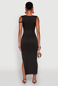 Womens Iris Twisted One Shoulder Midi Dress, Black, Size S