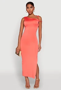 Womens Iris Twisted One Shoulder Midi Dress, Orange, Size S