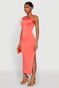 Womens Iris Twisted One Shoulder Midi Dress, Orange, Size S