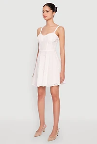Womens Iris Poplin Eyelet Bustier Skater Dress, White, Size S