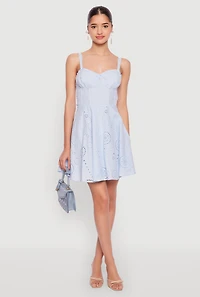Womens Iris Poplin Eyelet Bustier Skater Dress, Blue, Size M