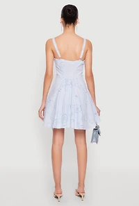 Womens Iris Poplin Eyelet Bustier Skater Dress, Blue, Size M