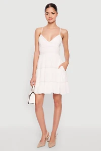 Womens Iris Gauze Knit Crochet Detail Tiered Dress, White, Size L