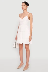 Womens Iris Gauze Knit Crochet Detail Tiered Dress, White, Size L