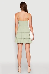 Womens Iris Gauze Knit Crochet Detail Tiered Dress, Green, Size S