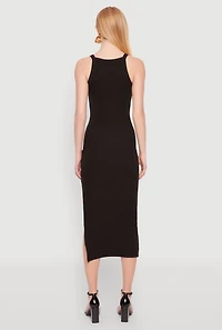 Womens Iris Ribbed Knit Side Slit Dress, Black,