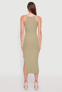 Womens Iris Ribbed Knit Side Slit Dress, Green, Size M