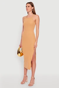 Womens Iris Ribbed Knit Side Slit Dress, S