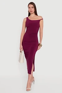 Womens One Shoulder Sleeveless Side Slit Dress, Purple, Size S