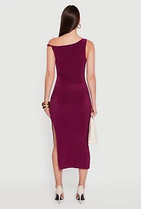 Womens One Shoulder Sleeveless Side Slit Dress, Purple, Size S