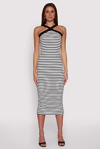 Womens Iris Striped Halter Midi Dress, Multi,