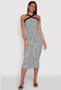 Womens Iris Striped Halter Midi Dress, Multi,