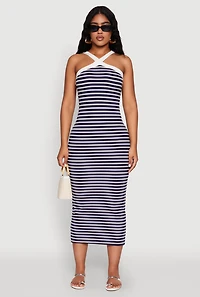 Iris Striped Halter Midi Dress