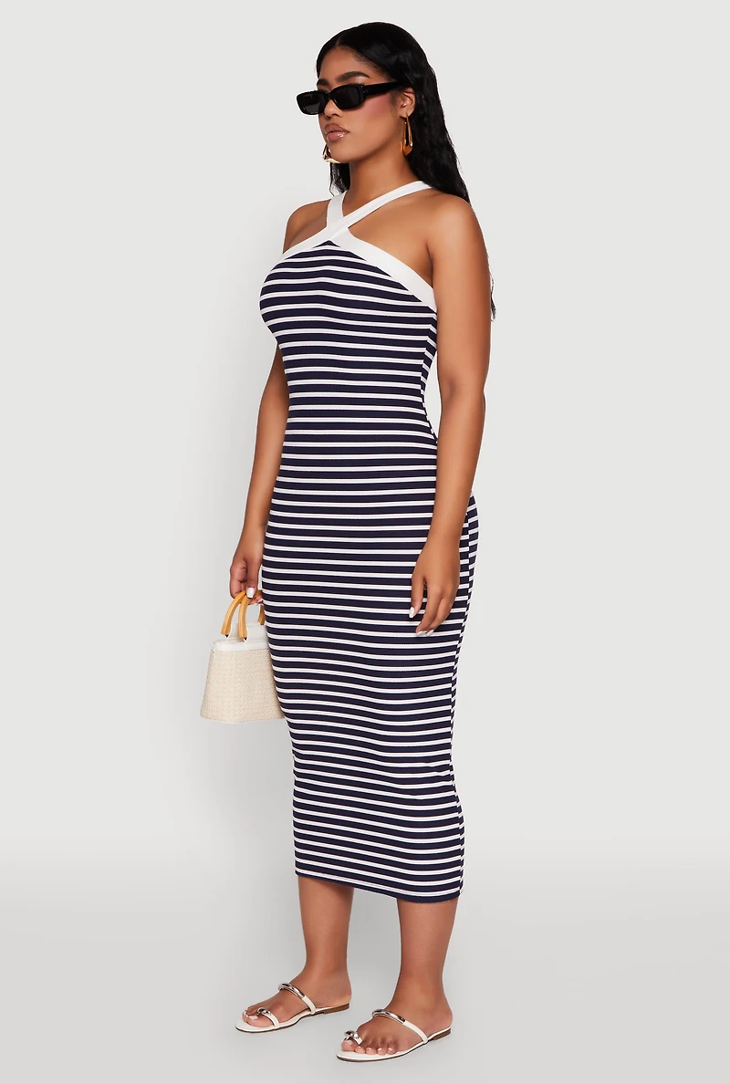 Iris Striped Halter Midi Dress