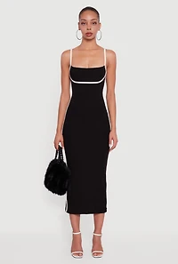 Womens Contrast Trim Square Neck Slit Back Maxi Dress, Black, Size S