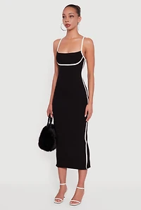 Womens Contrast Trim Square Neck Slit Back Maxi Dress, Black, Size S