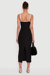 Womens Contrast Trim Square Neck Slit Back Maxi Dress, Black, Size M