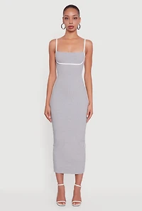 Womens Contrast Trim Square Neck Slit Back Maxi Dress, Grey, Size M