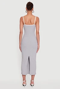 Womens Contrast Trim Square Neck Slit Back Maxi Dress, Grey, Size M