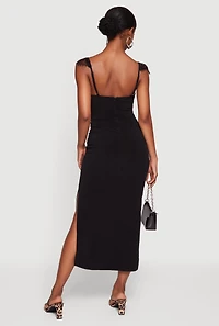 Lace Cap Sleeve Bustier Cowl Neck Midi Dress