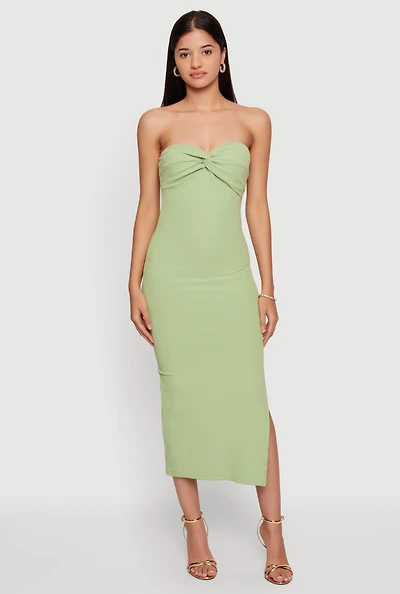 Twist Front Detail Side Slit Midi Dress