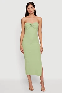 Twist Front Detail Side Slit Midi Dress