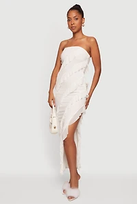 Ruffle Detail Side Slit Tube Maxi Dress