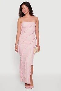 Ruffle Detail Side Slit Tube Maxi Dress