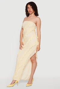 Ruffle Detail Side Slit Tube Maxi Dress