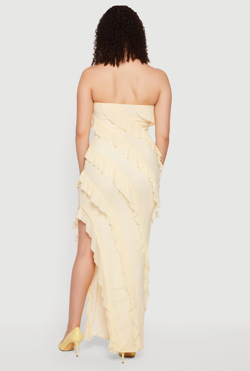 Ruffle Detail Side Slit Tube Maxi Dress