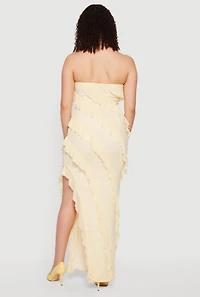 Ruffle Detail Side Slit Tube Maxi Dress