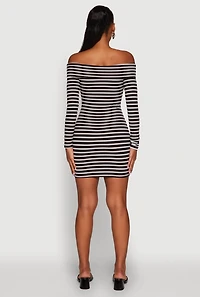 Womens Iris Striped Off The Shoulder Mini Bodycon Dress,