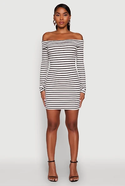 Womens Iris Striped Off The Shoulder Mini Bodycon Dress, Multi, Size S