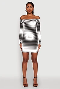Iris Striped Off The Shoulder Mini Bodycon Dress
