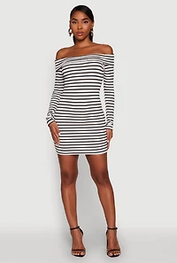 Womens Iris Striped Off The Shoulder Mini Bodycon Dress, Multi, Size S