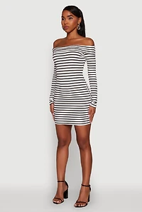 Womens Iris Striped Off The Shoulder Mini Bodycon Dress, Multi, Size S