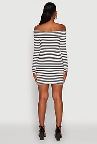 Womens Iris Striped Off The Shoulder Mini Bodycon Dress, Multi, Size S