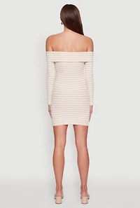 Womens Iris Striped Off The Shoulder Mini Bodycon Dress, Beige, Size L