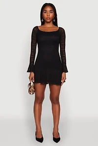 Womens Iris Lace Overlay Long Sleeve Mini Dress,