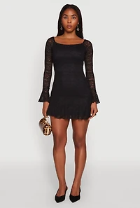 Womens Iris Lace Overlay Long Sleeve Mini Dress,
