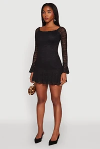 Womens Iris Lace Overlay Long Sleeve Mini Dress,