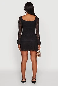 Womens Iris Lace Overlay Long Sleeve Mini Dress,