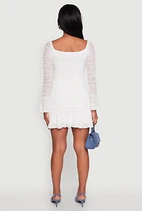 Womens Iris Lace Overlay Long Sleeve Mini Dress, White, Size S