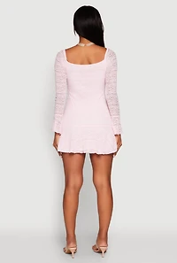 Womens Iris Lace Overlay Long Sleeve Mini Dress, Pink, Size S